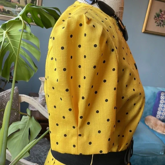 Vintage Damon II yellow dress with black polka dots - Picture 10 of 13